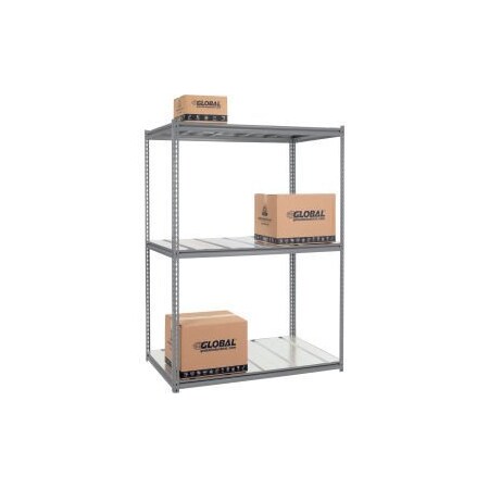 High Cap. Starter Rack 60Wx24Dx96H 3 Level Steel Deck 1300lb Per Shelf GRY